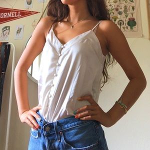 white satin button front tank top